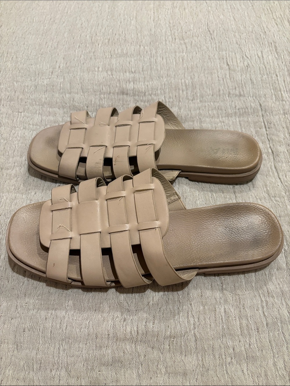 MIA Woven Strap Slide Sandals in Beige